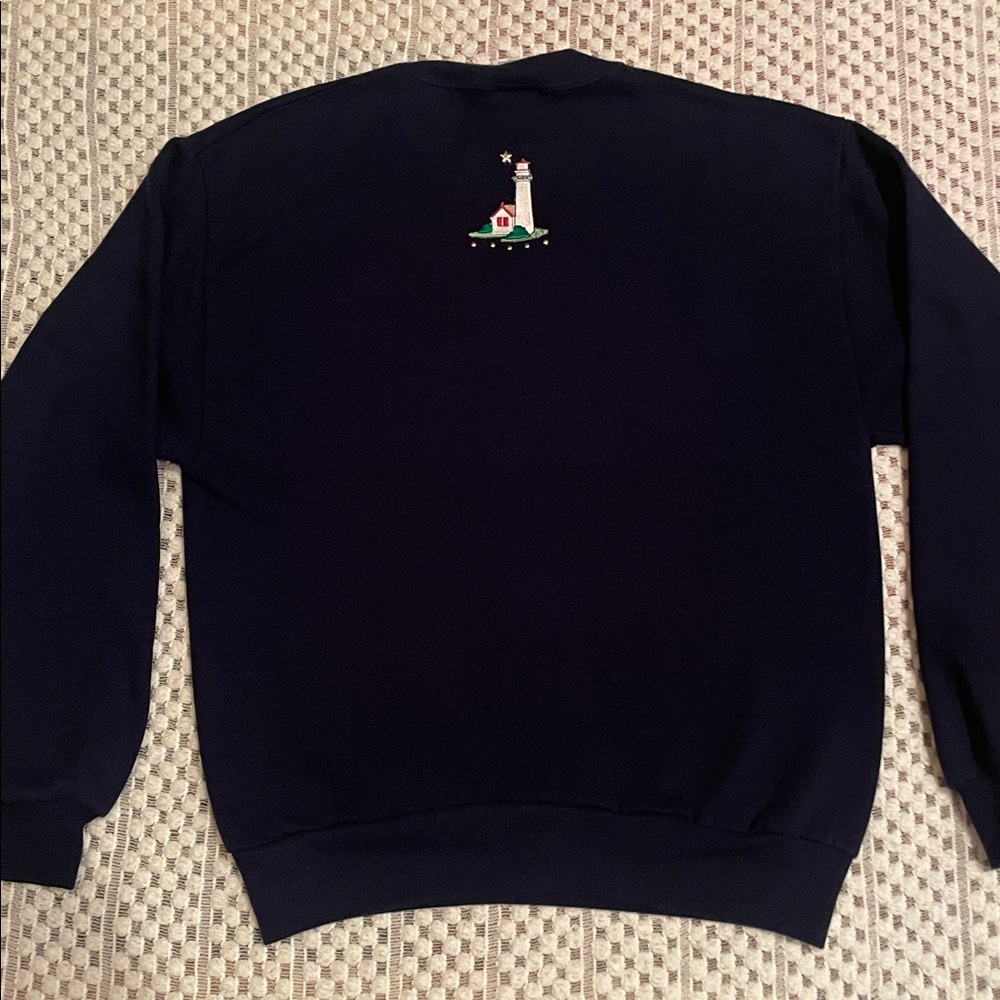 Vintage Jerzees Lighthouse Sweatshirt Navy Embroidered Crewneck Coastal Grandma - Picture 11 of 12